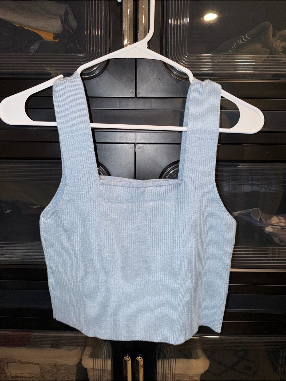 Light Blue Knit Square-Neck Tank Top
